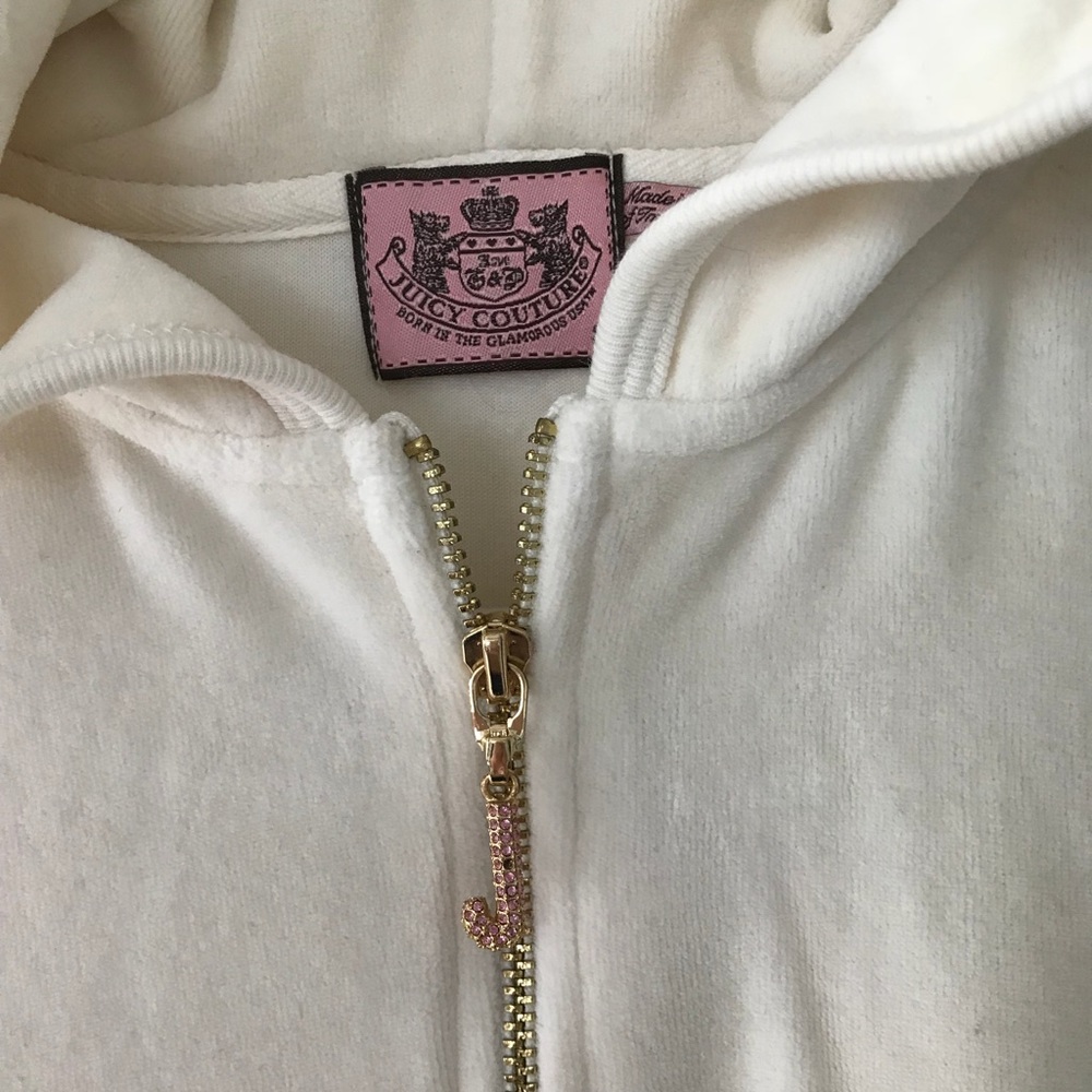 Juicy Courture ivory velour full zip hoodie Small